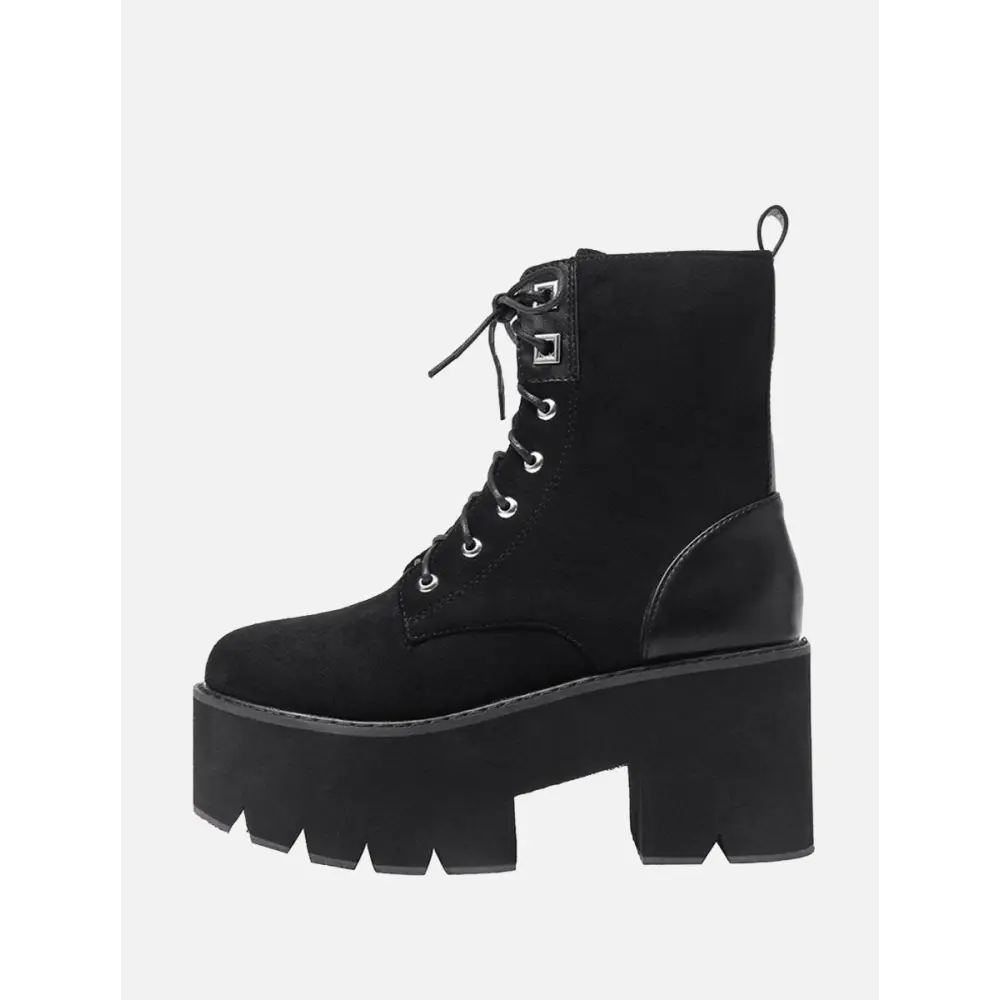 Soft leather platform boots with square heel and studded design - black / us 4 - fashion