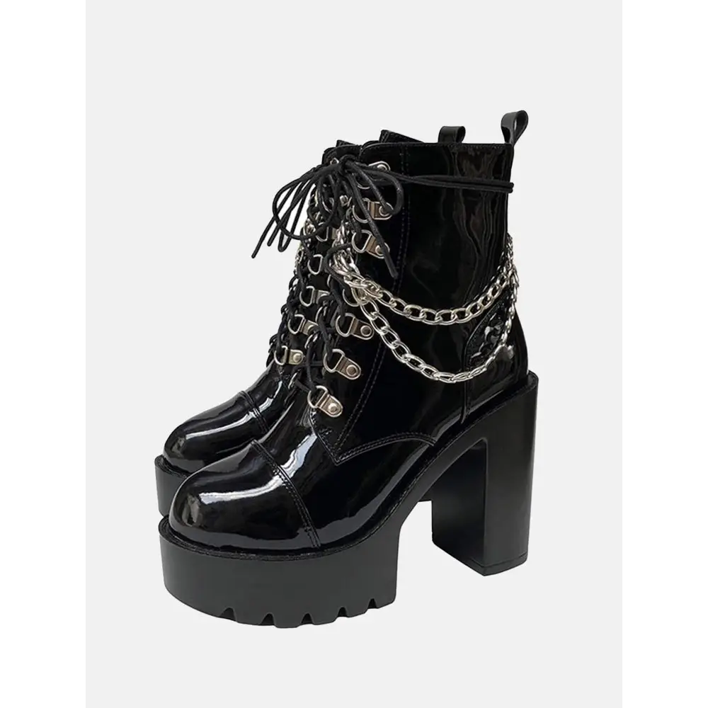 Black platform high heel chain boots - women shoes