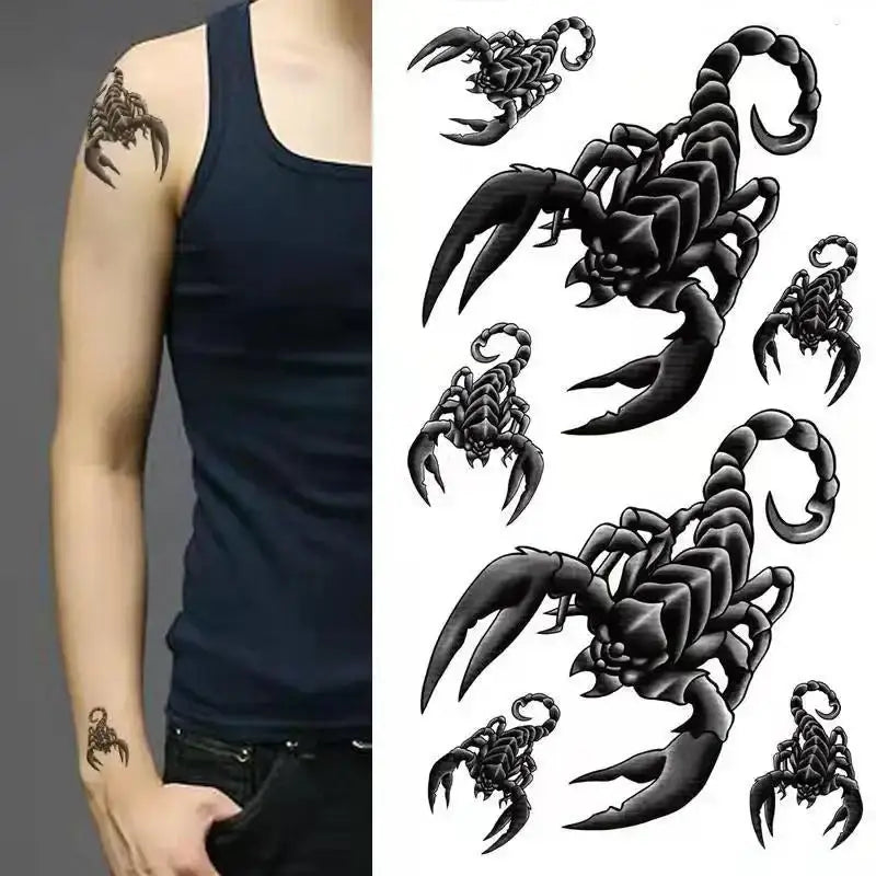 Cool black scorpion temporary tattoo for y2k style fashion - 1pc