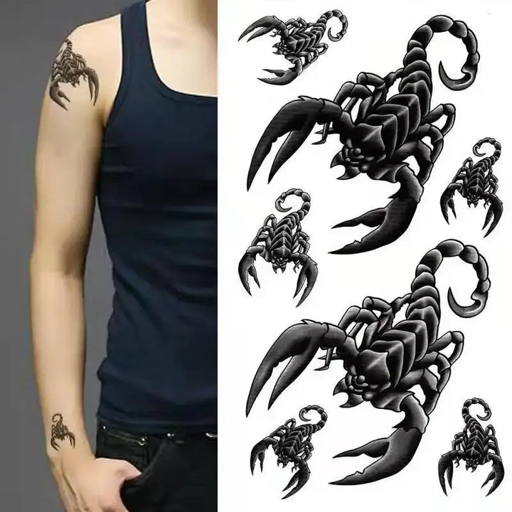 Cool black scorpion temporary tattoo for y2k style fashion - 3pc