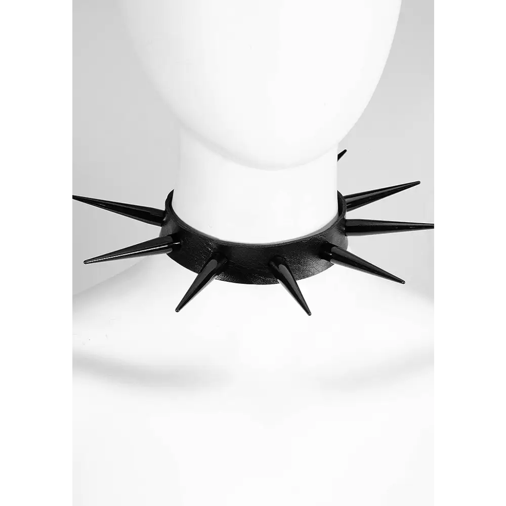 Black shadow spike choker necklace in alloy and pu leather - one size / accessories