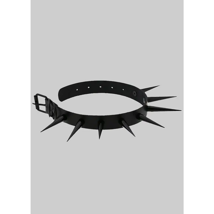 Black shadow spike choker necklace in alloy and pu leather - one size / accessories