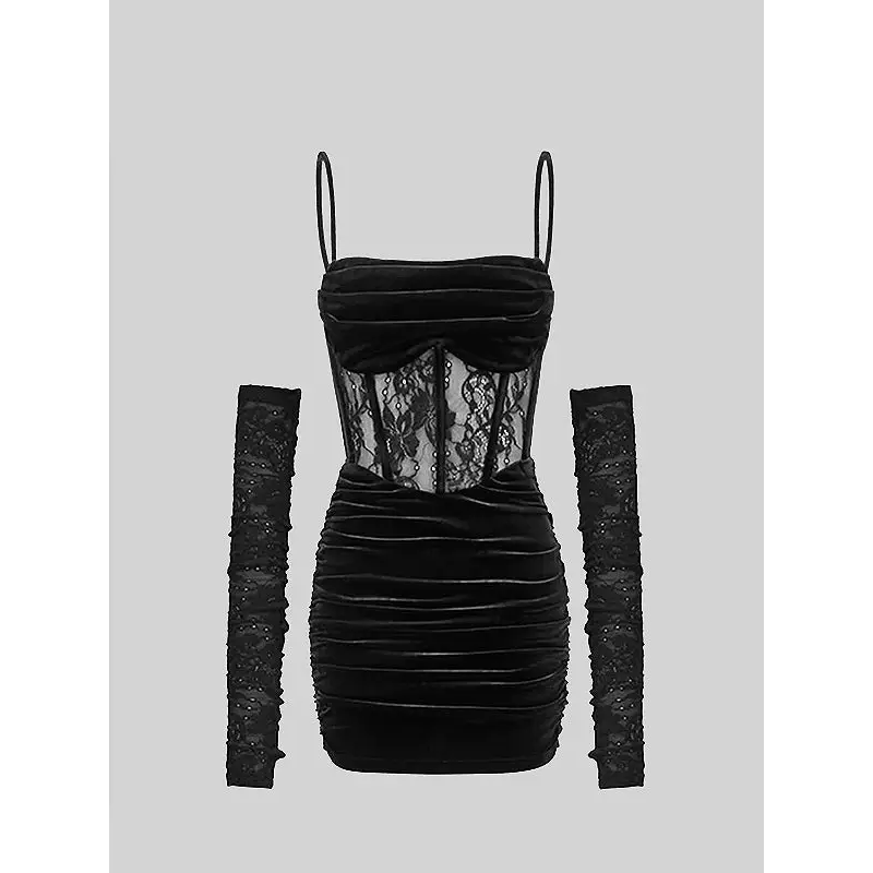 Black velvet ruched elegant corset dress