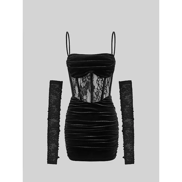 Black velvet ruched elegant corset dress