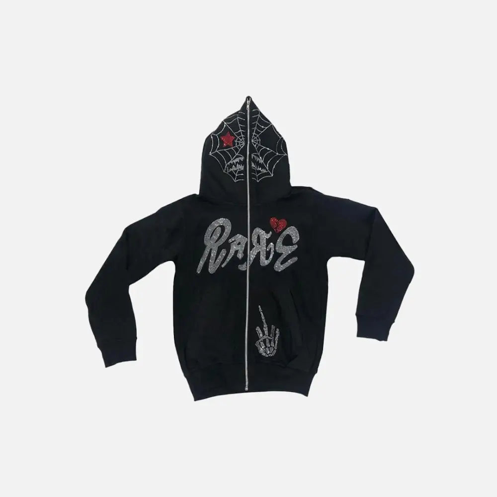 Black zip-up hoodie y2k - s - hoodies