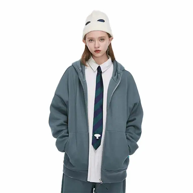 Blank zip-up hoodie y2k - grey blue / m - hoodies