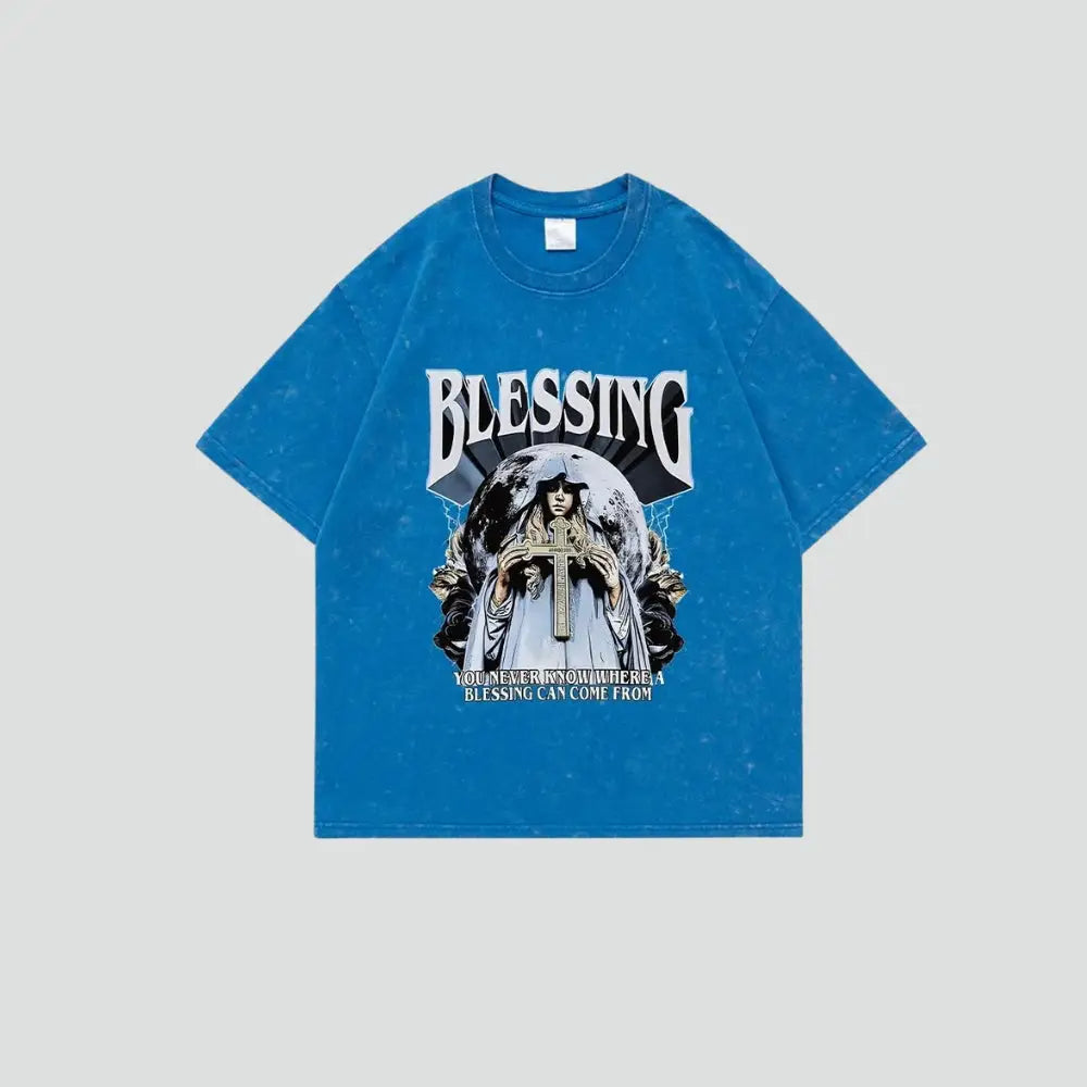 Y2k digital print crew-neck tee in 100% cotton - blue / s