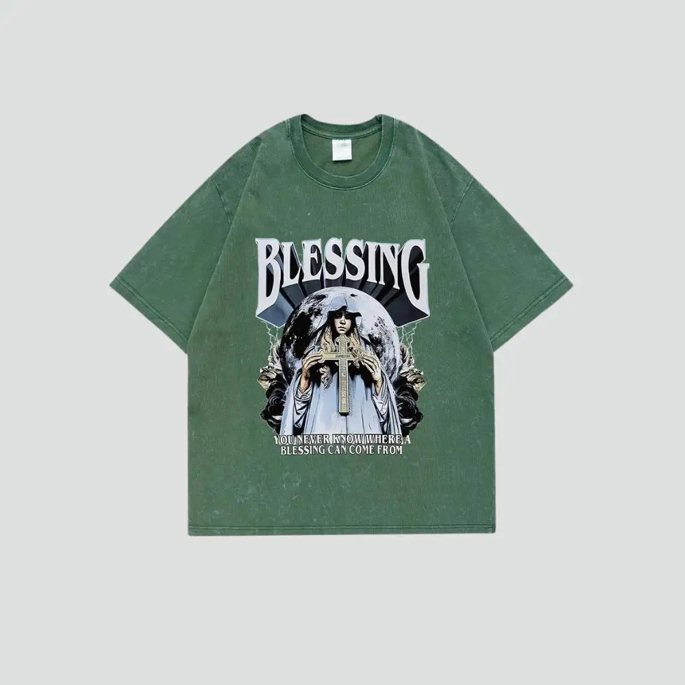 Y2k digital print crew-neck tee in 100% cotton - green / s