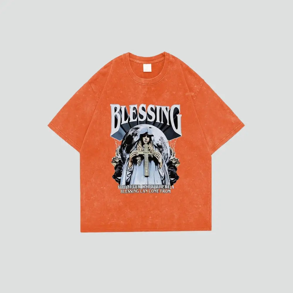 Y2k digital print crew-neck tee in 100% cotton - orange / s