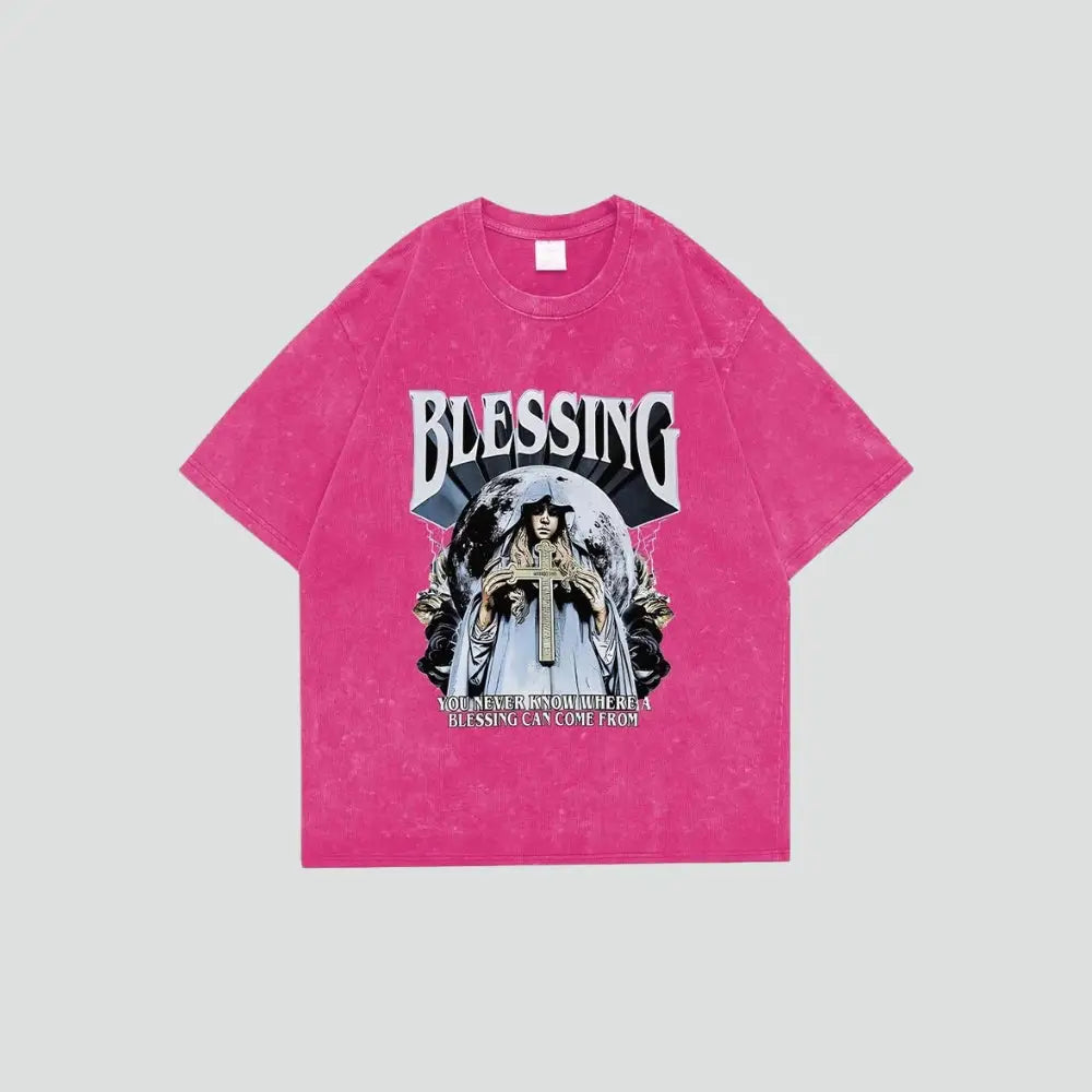 Y2k digital print crew-neck tee in 100% cotton - pink / s