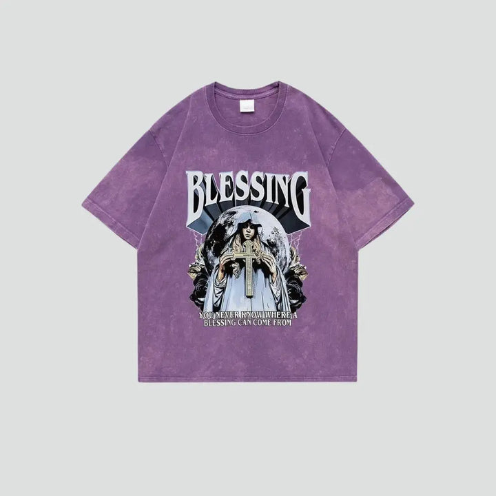 Y2k digital print crew-neck tee in 100% cotton - purple / s