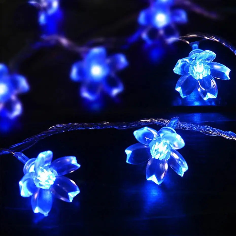 Blossom flowers string lights for aesthetic room decor - 1.5m 10led battery / blue