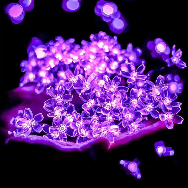 Blossom flowers string lights for aesthetic room decor - 1.5m 10led battery / purple