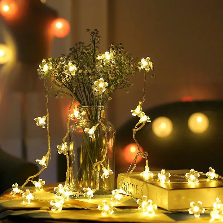 Blossom flowers string lights for aesthetic room decor - 1.5m 10led battery / warm white