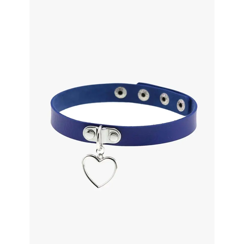 Blue heart pendant choker necklace - one size / accessories