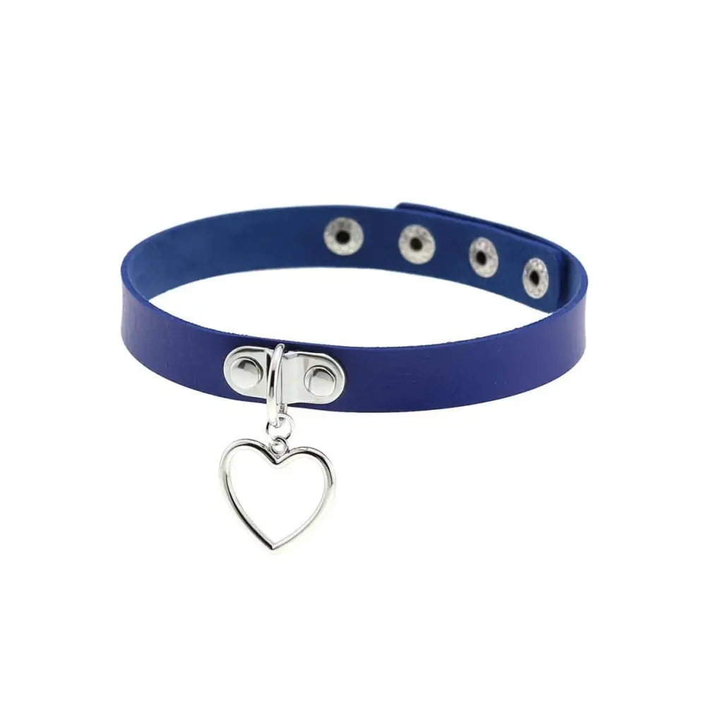 Blue heart pendant choker necklace in alloy and pu leather - one size / accessories