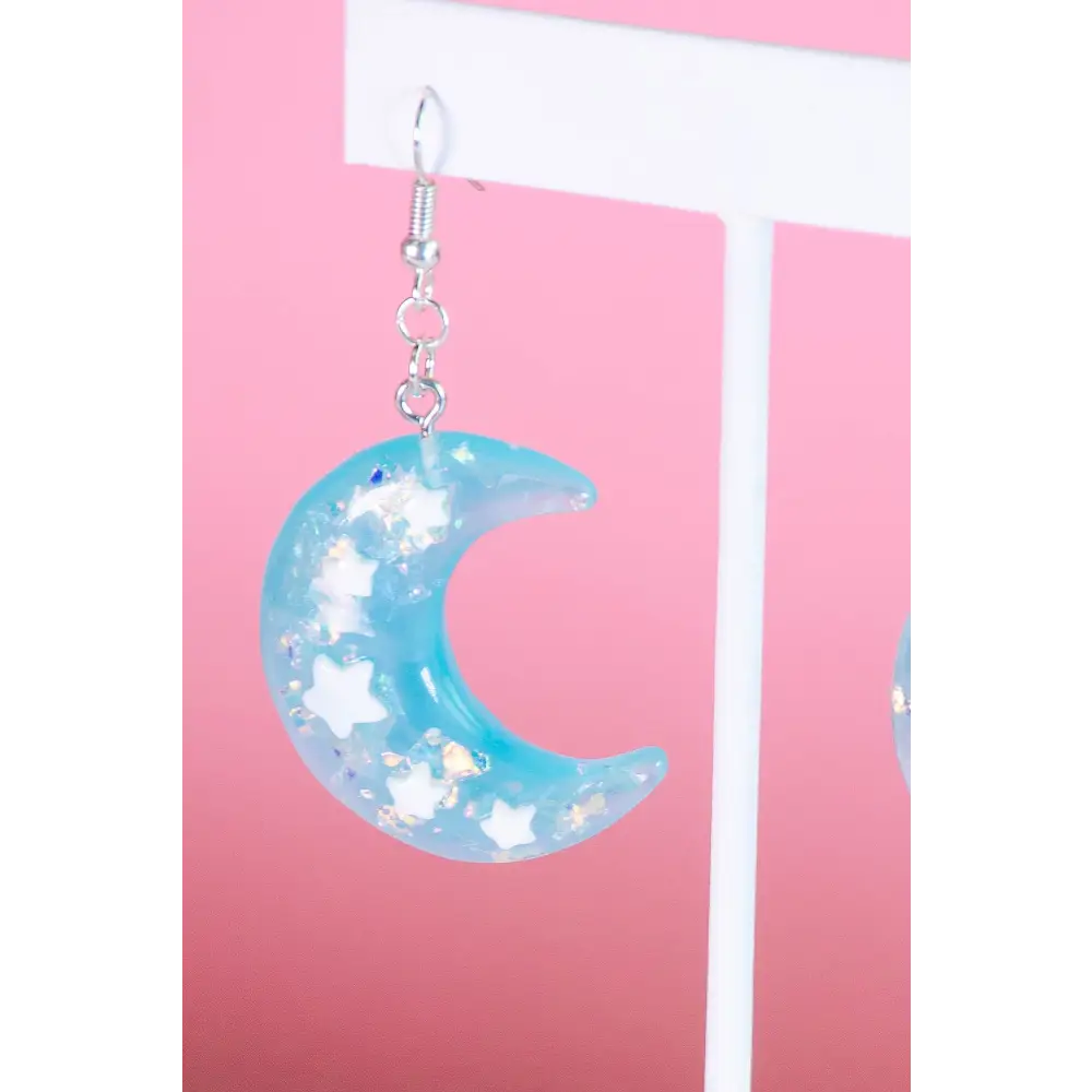 Blue iridescent moon earrings - one size