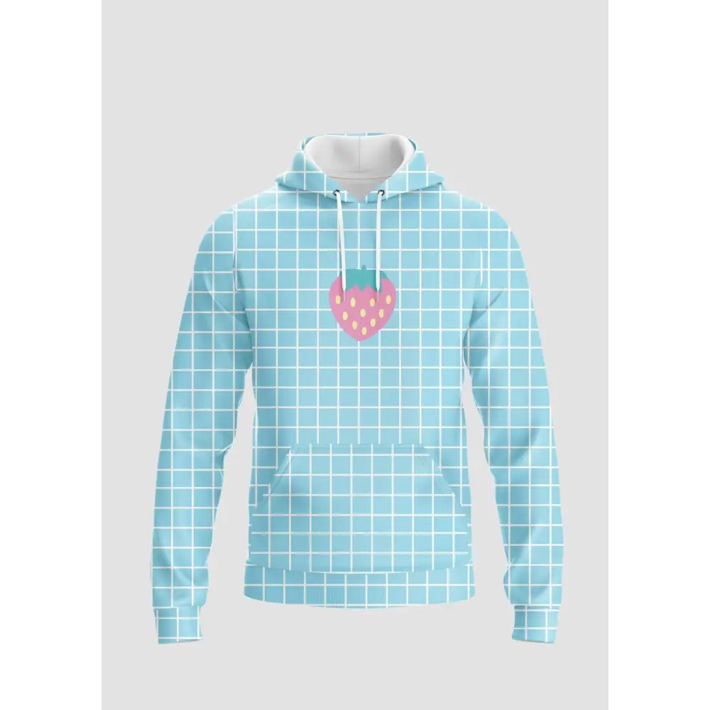 Blue strawberry grid graphic hoodie - all over print for men (h13)