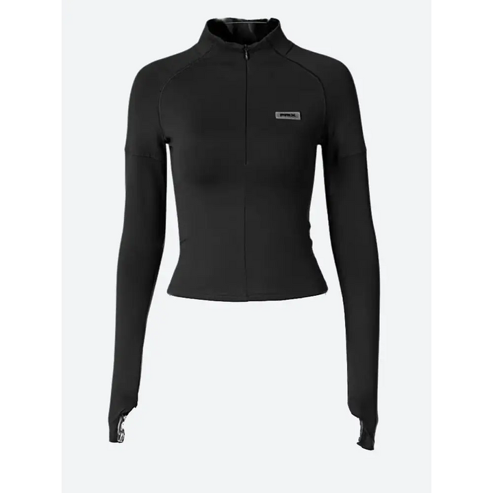 Bodycon half zip-up top - black / s