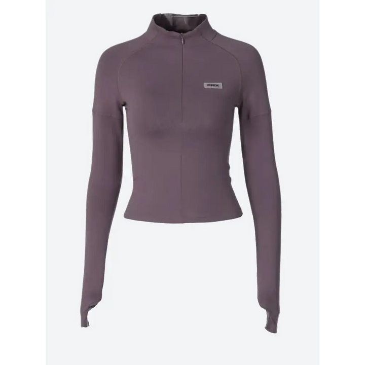 Bodycon half zip-up top - purple / s