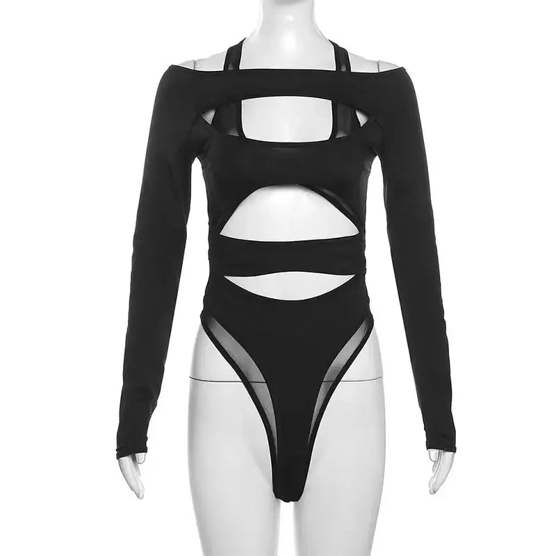 Y2k women’s slim fit mesh bodysuit for autumn winter fashion