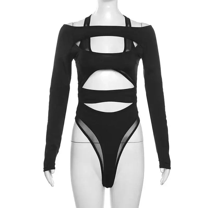 Y2k women’s slim fit mesh bodysuit for autumn winter fashion