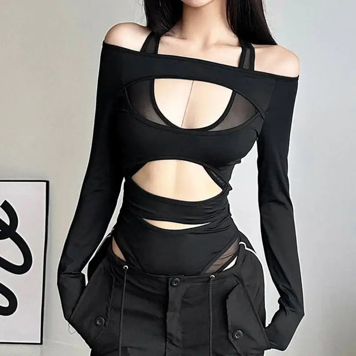 Y2k women’s slim fit mesh bodysuit for autumn winter fashion