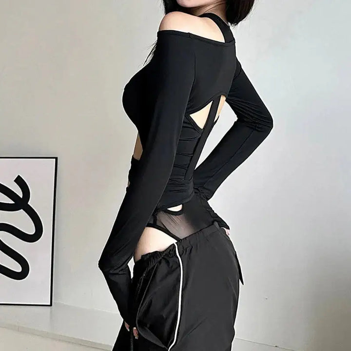 Y2k women’s slim fit mesh bodysuit for autumn winter fashion