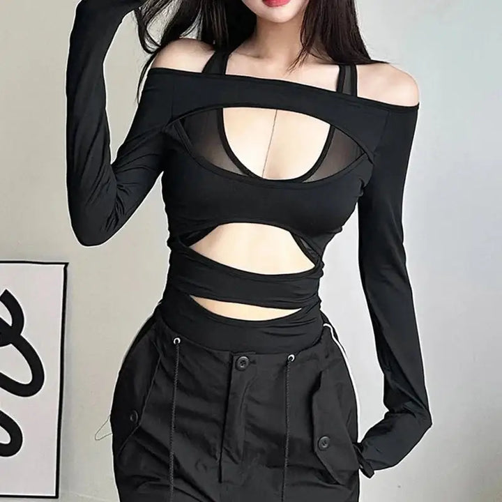 Y2k women’s slim fit mesh bodysuit for autumn winter fashion