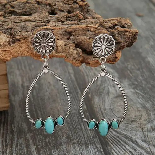 Boho chic turquoise teardrop earrings - teal / one size