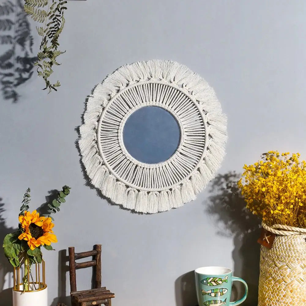 Boho style decorative macrame wall mirror for aesthetic bedrooms