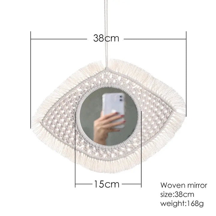 Boho style decorative macrame wall mirror for aesthetic bedrooms