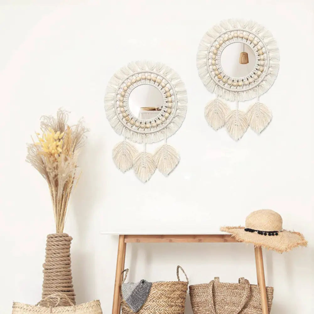 Boho style decorative macrame wall mirror for aesthetic bedrooms