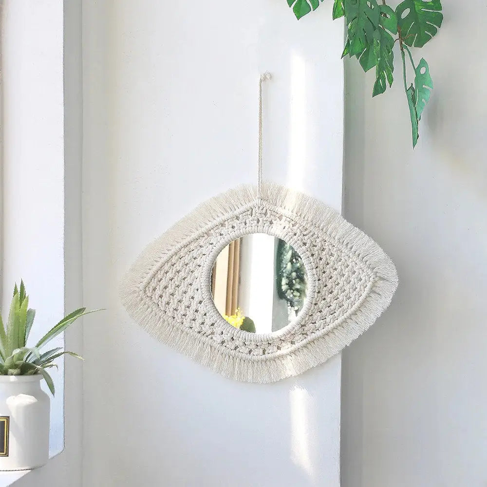 Boho style decorative macrame wall mirror for aesthetic bedrooms