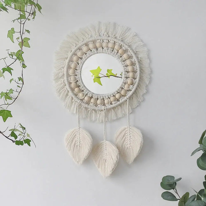 Boho style decorative macrame wall mirror for aesthetic bedrooms