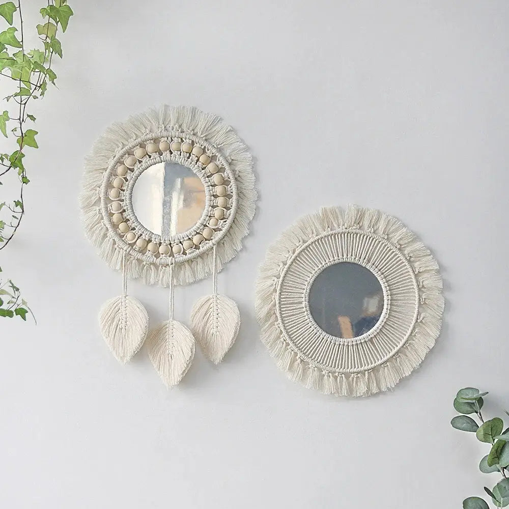 Boho style decorative macrame wall mirror for aesthetic bedrooms