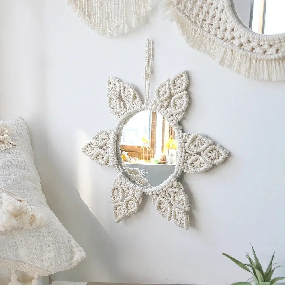 Boho style decorative macrame wall mirror for aesthetic bedrooms