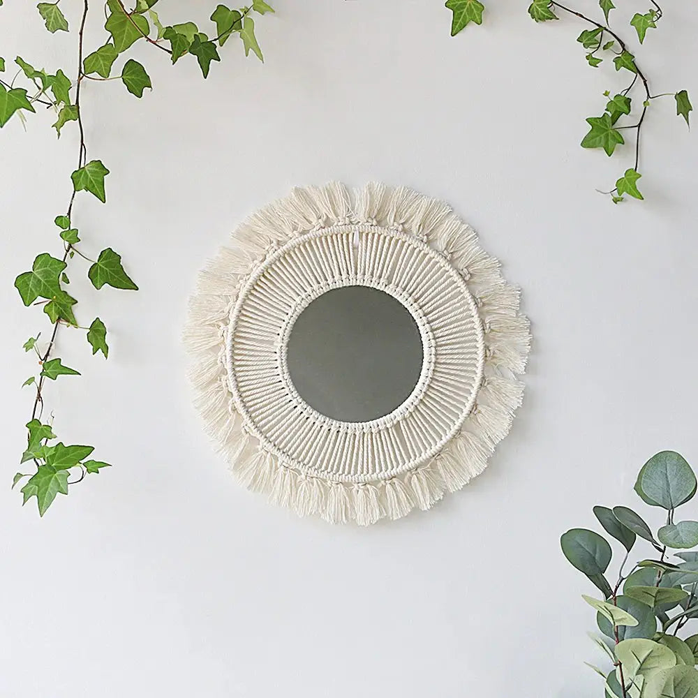 Boho style decorative macrame wall mirror for aesthetic bedrooms - b