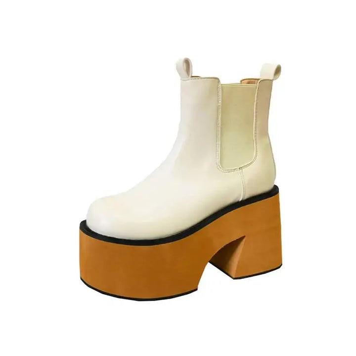 Y2k inspired chelsea boots with square heel and ankle height - white / us 4.5