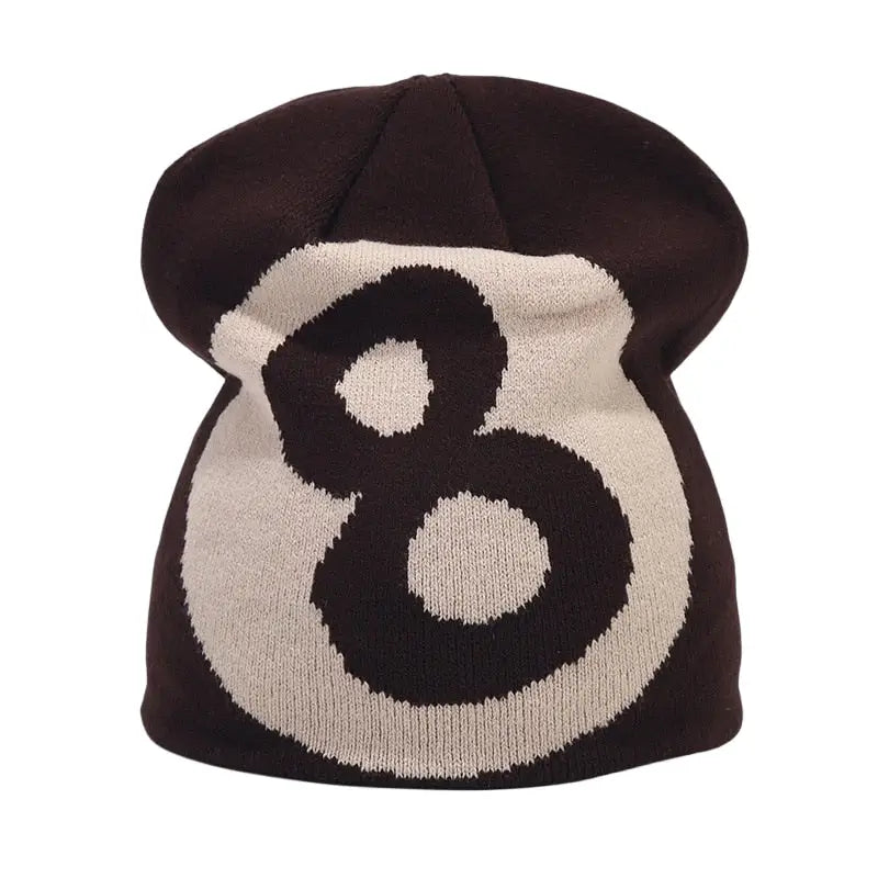 Eight-ball y2k beanie for chic sustainable streetwear - café