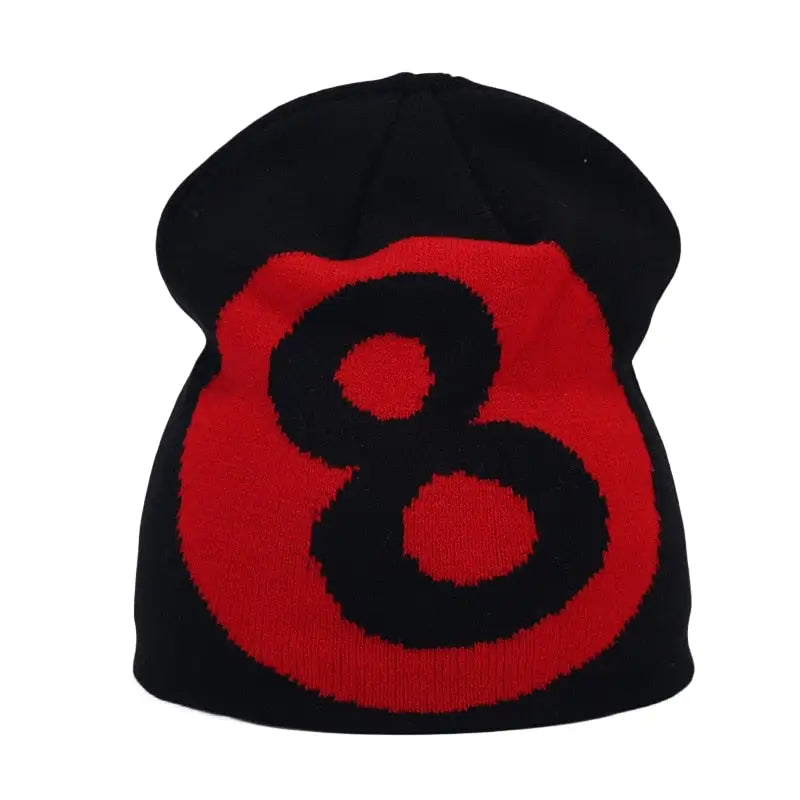 Bonnet 8 ball beanies y2k - noir-rouge