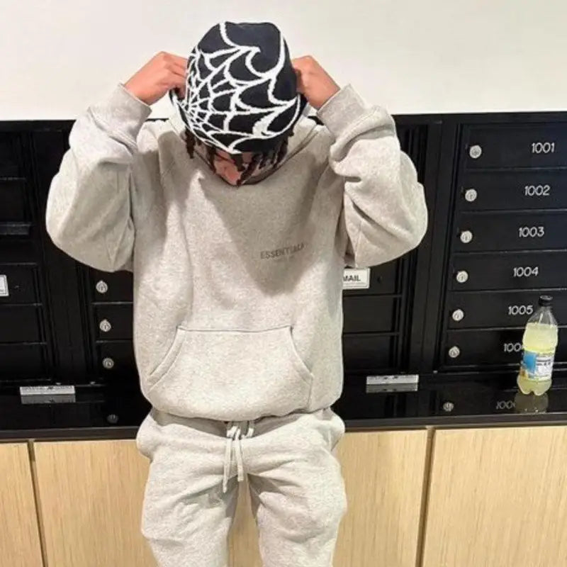 Y2k style spider web beanie for streetwear