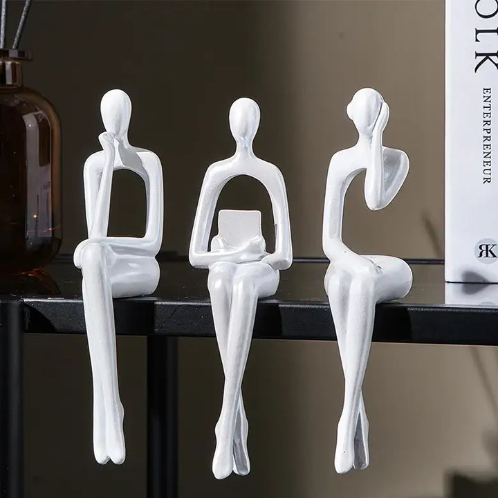 Book reading statues for aesthetic room decor in gold white and black