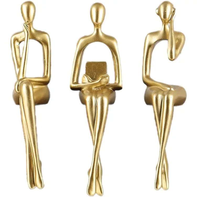 Book reading statues for aesthetic room decor in gold white and black