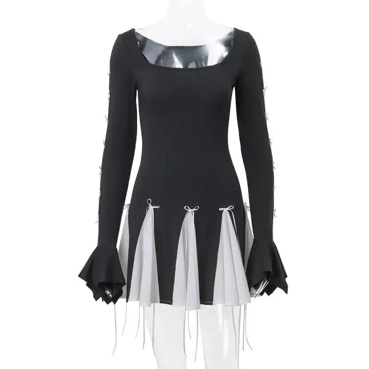 Y2k mini dress with flare sleeves and square neckline - black / s