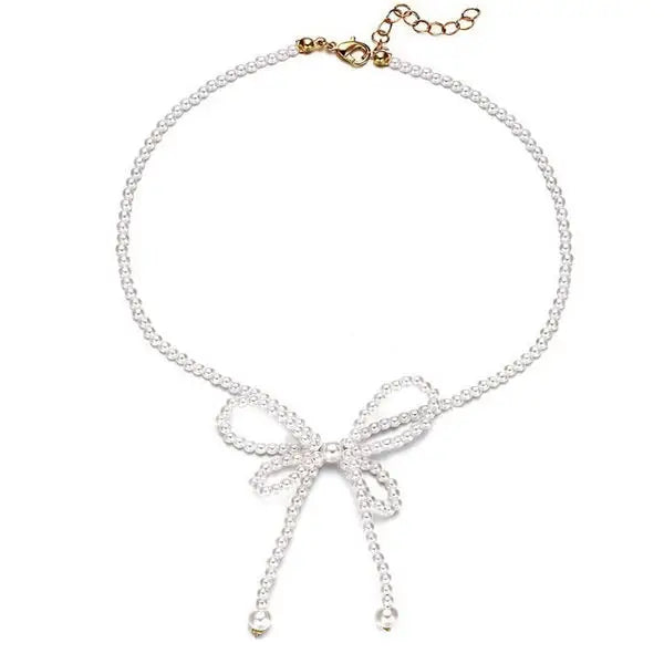 Bow pearl choker - standart / white - necklace