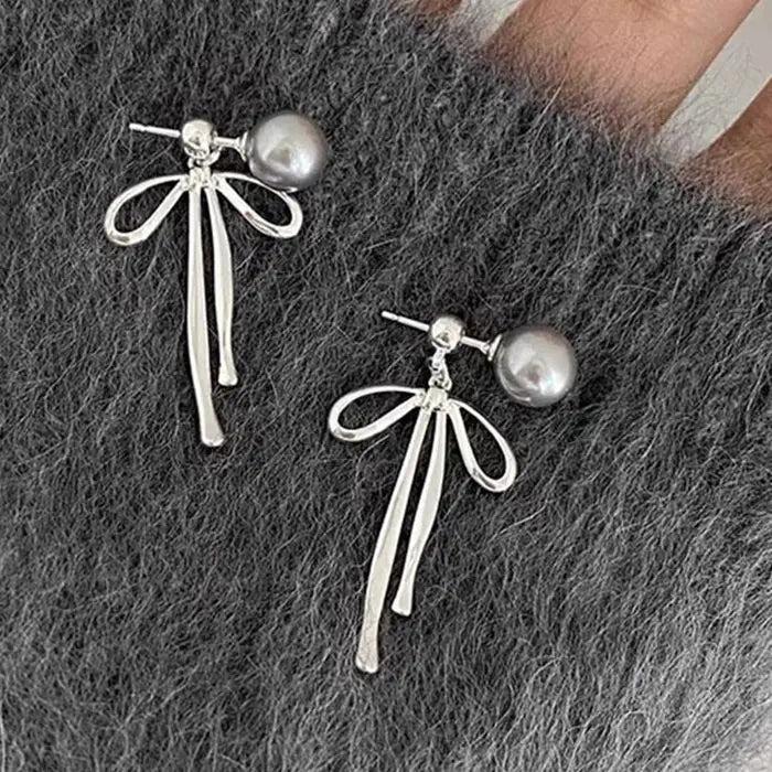 Bow pendant pearl earrings - standart / silver - earrings