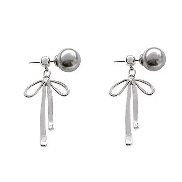 Bow pendant pearl jewelry and earrings collection - standart / silver - earrings