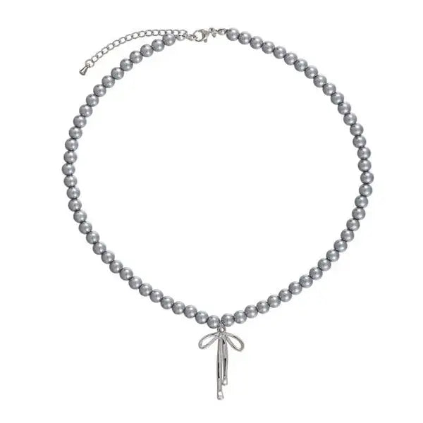 Bow pendant pearl necklace - standart / silver