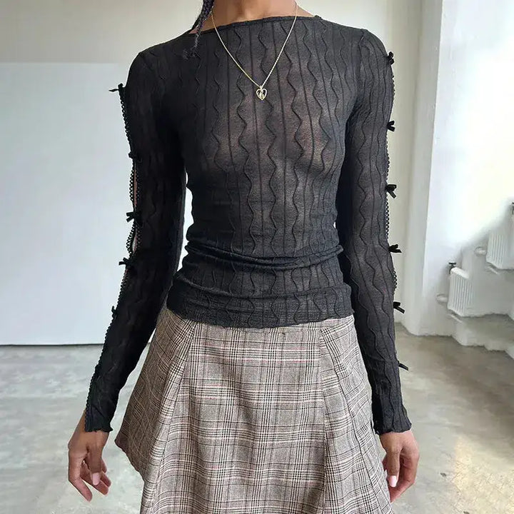 Bow sleeve sheer top